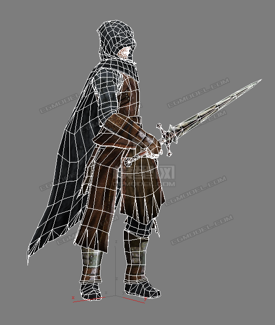 一个带披风兜帽的欧洲中世纪风格盗贼(侠客刺客)的模型,3000帧动作全