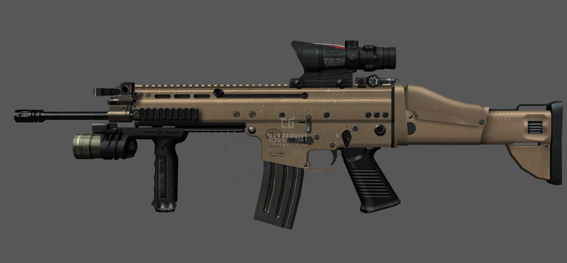 scar-l战术版自动步枪,acog瞄准镜,带透明