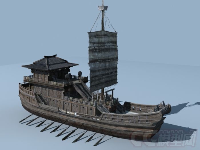 古代三国时期 战船01模型-人力车模型库-模型下载-cg模型网