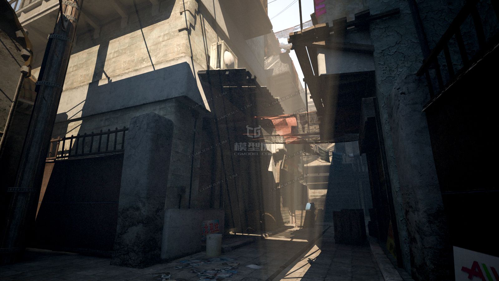 3dsmax场景模型中国小巷转角遇到