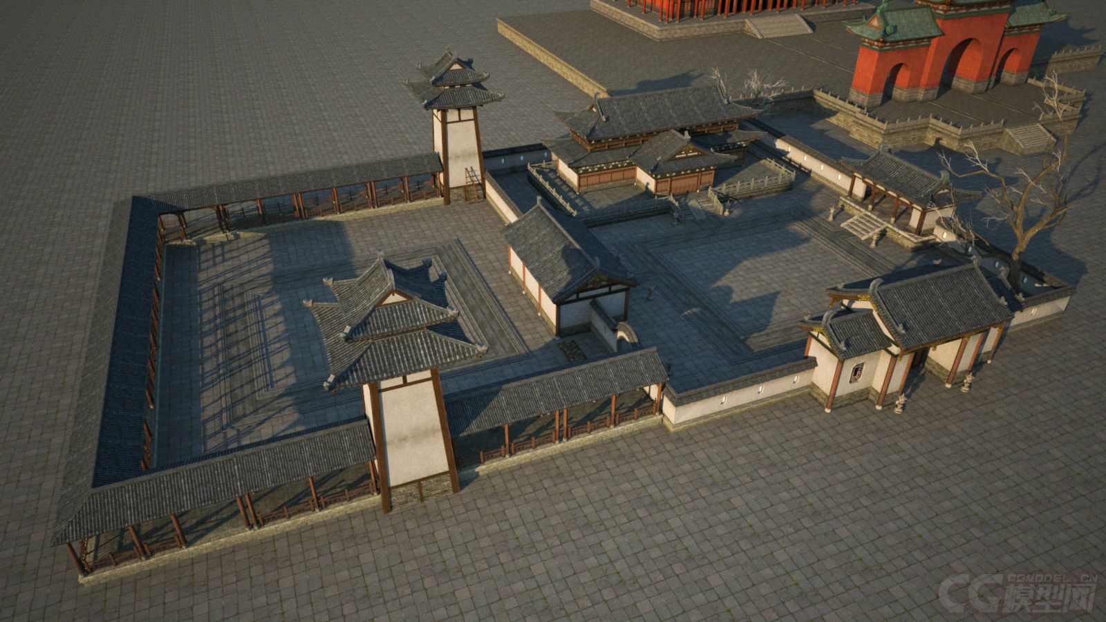 中国古建筑院子大殿-自然场景-场景-zhwq007-cg模型网