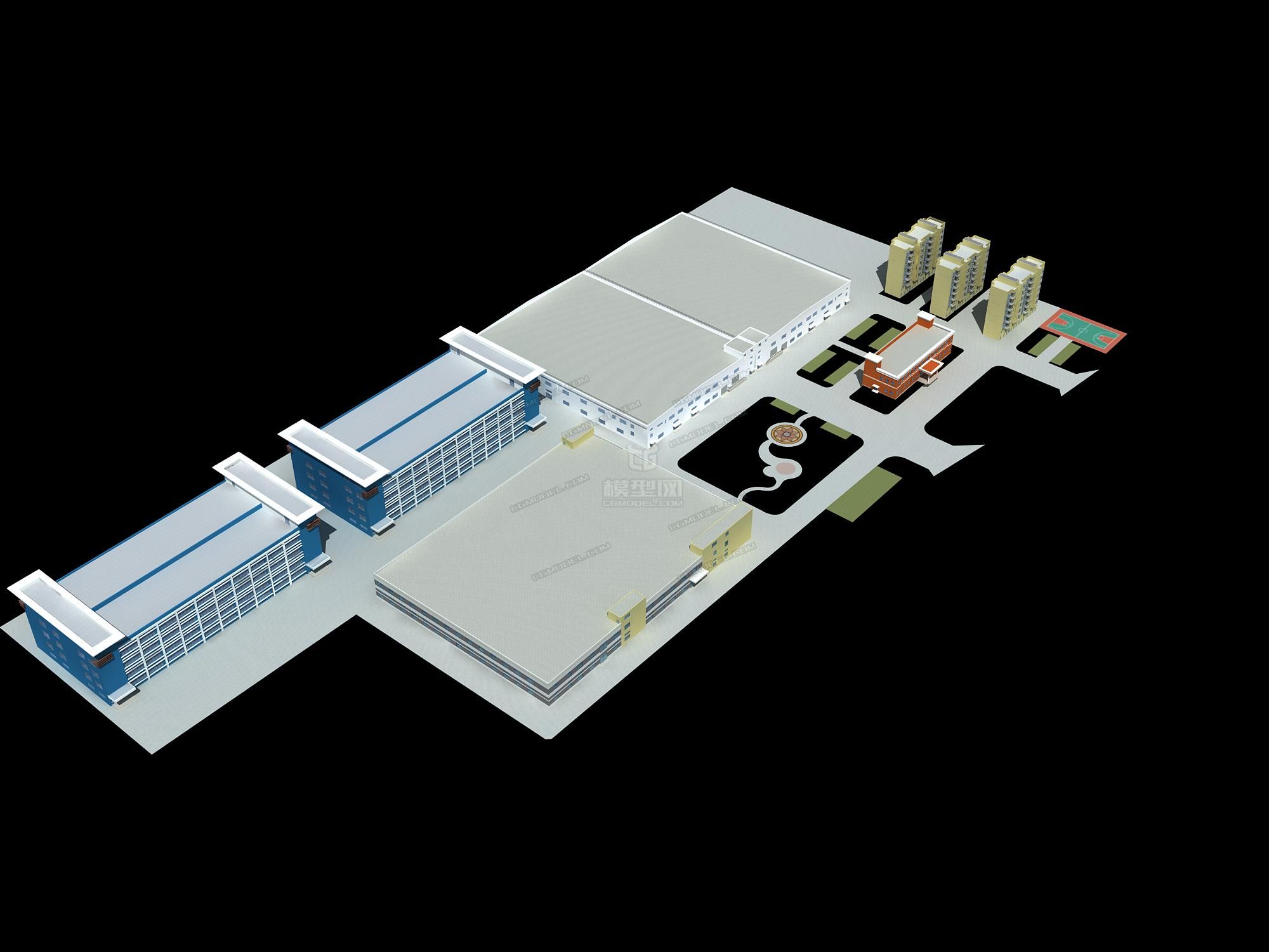 常用厂房仓库工业园合模型