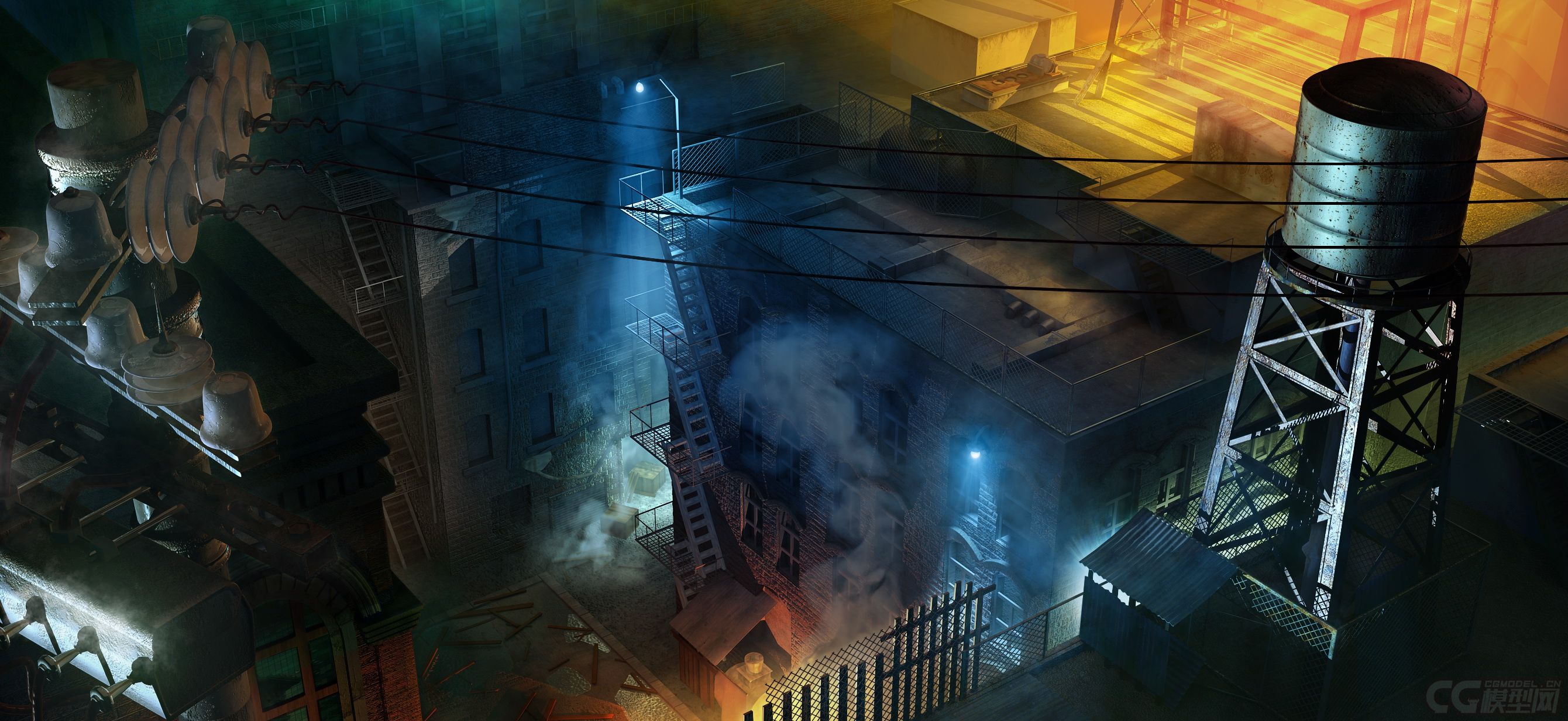 俯视夜景.n年前临摹cgtalk上的一个作品