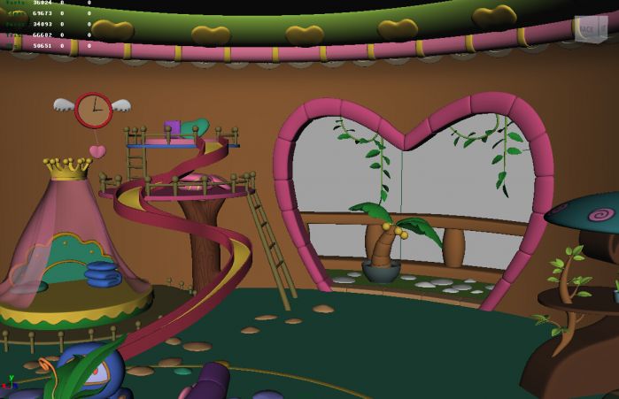 卡通树屋内部房间书内木制建筑