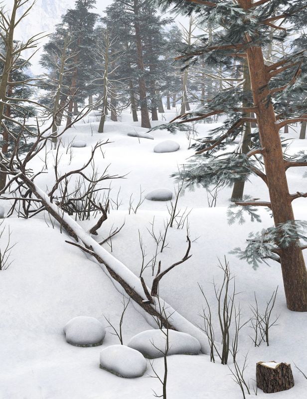 通用自然地貌背景模板8——冬天的森林,雪景森林,森林小河,北方的冬天