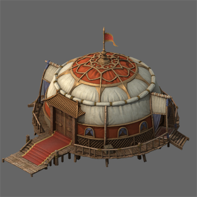 军营中的3个帐篷模型