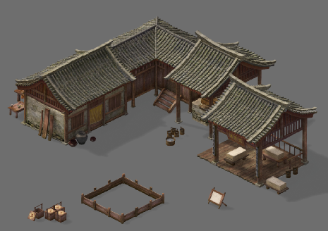 高精度古代建筑造纸厂模型