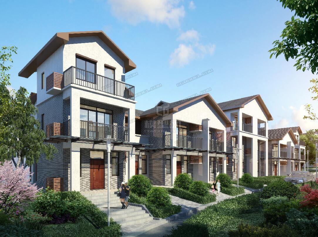 现代中式民居安置房洋房联排别墅