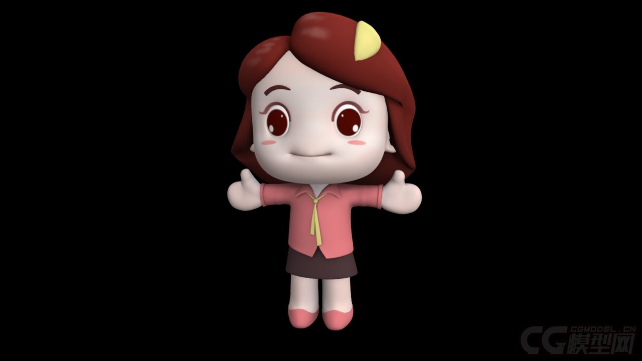 一套卡通q版带绑定人物——女青年一_风灵魍作品_人物孩子-女_cg模型