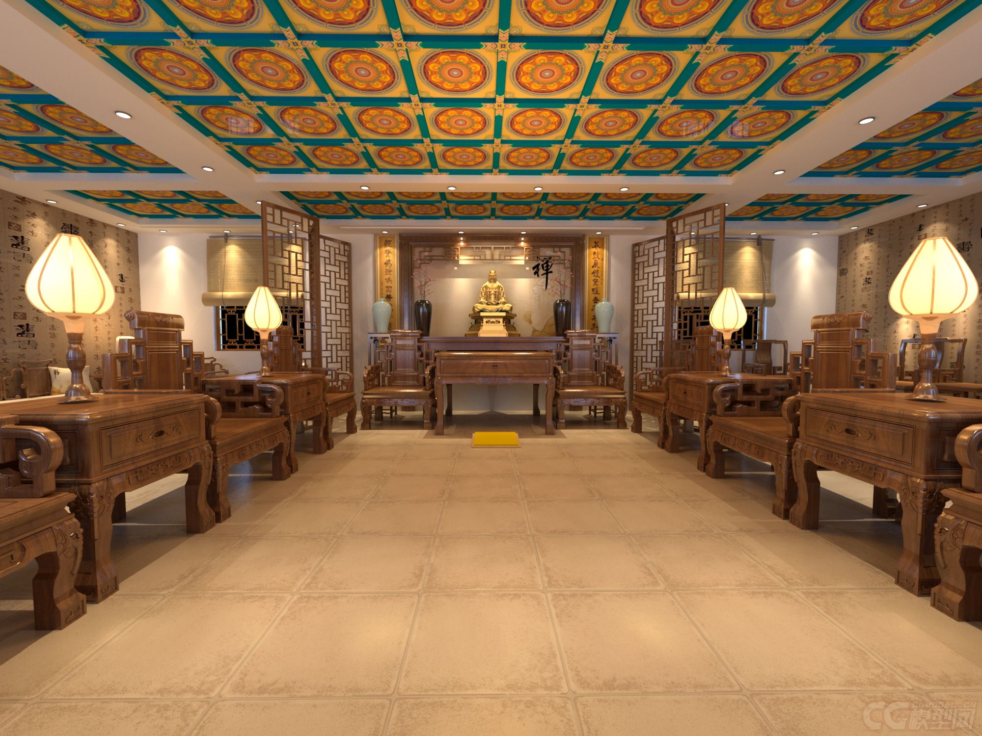 中式室内设计客堂寺庙装修设计