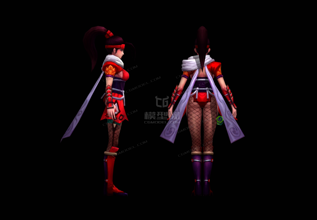 三国英雄-东瀛刺客,古代美女琉球女盗贼武士服部半藏忍者三角刃,红衣