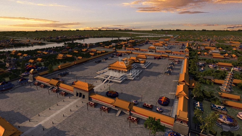 古建城池,元大都 ,元代建筑,古建,俯瞰_zhangzcd作品_场景古代场景_cg