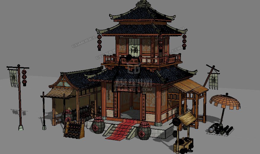 古代酒楼一枚模型-古代场景模型库-模型下载-cg模型网