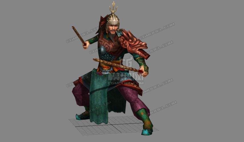 古代持双锏将军绑定带2个动作