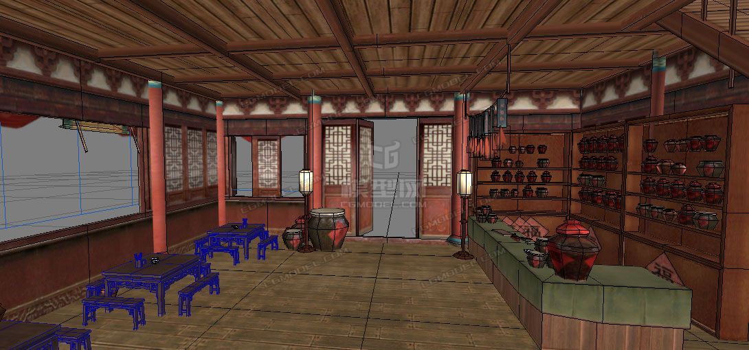 古代酒楼带室内场景2层可上2楼吃饭模型-自然场景模型库-模型下载-cg模型网