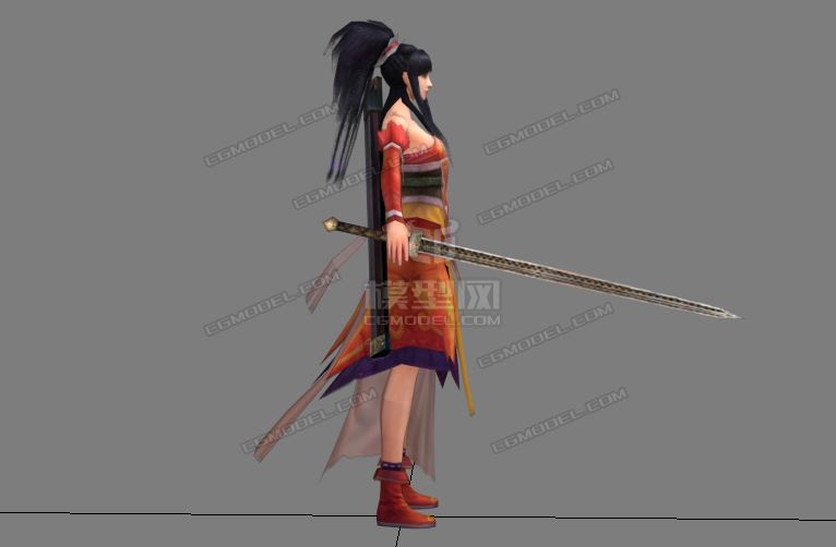 古代女侠带2个动作模型-孩子-女模型库-模型下载-cg模型网