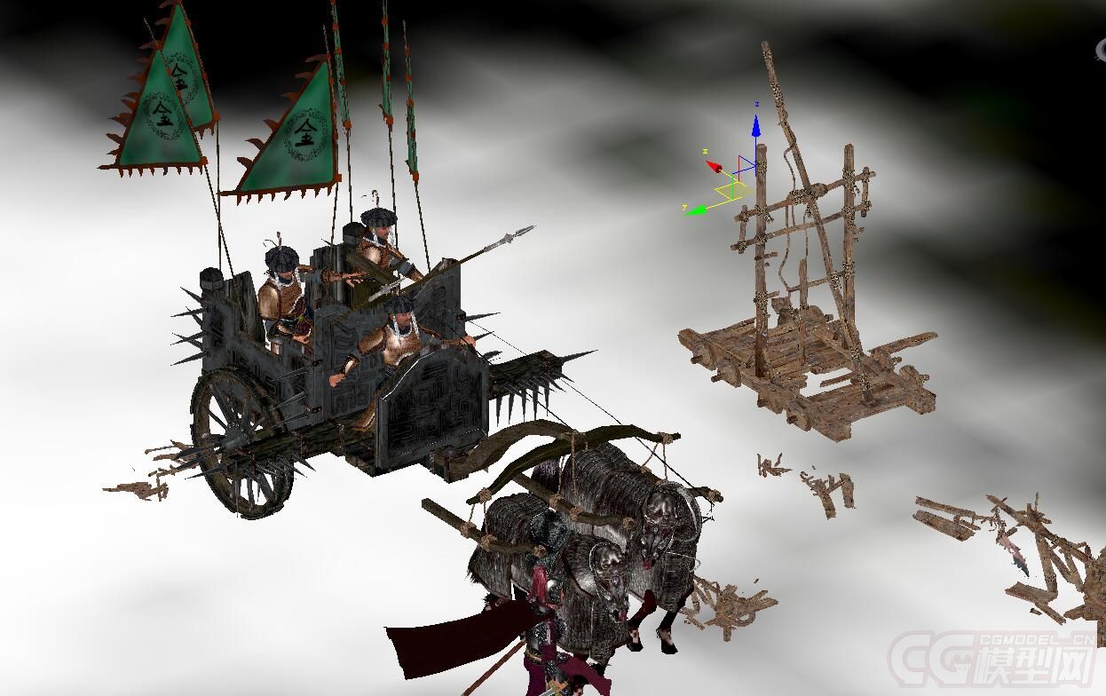 岳飞 铁浮屠 铁浮图  金兵 将军 士兵 刀 骑兵 带动画的 战车 砍马腿