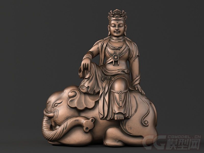 中式雕塑模型 骑象普贤