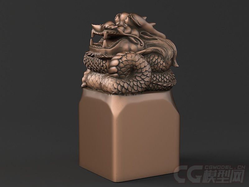中式雕塑模型 盘龙印章
