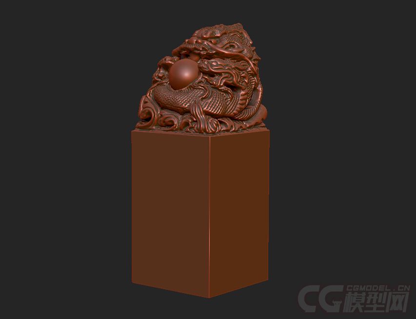 中式雕塑模型 三龙戏珠印章
