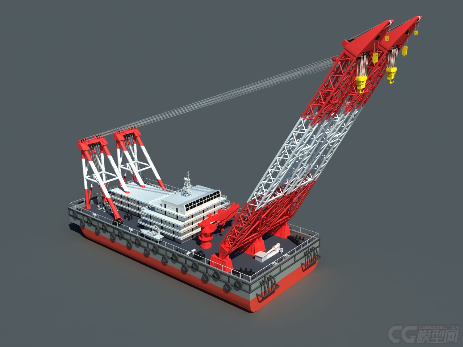 3200吨起重船_piaomiao520作品_船艇工程船_cg模型网