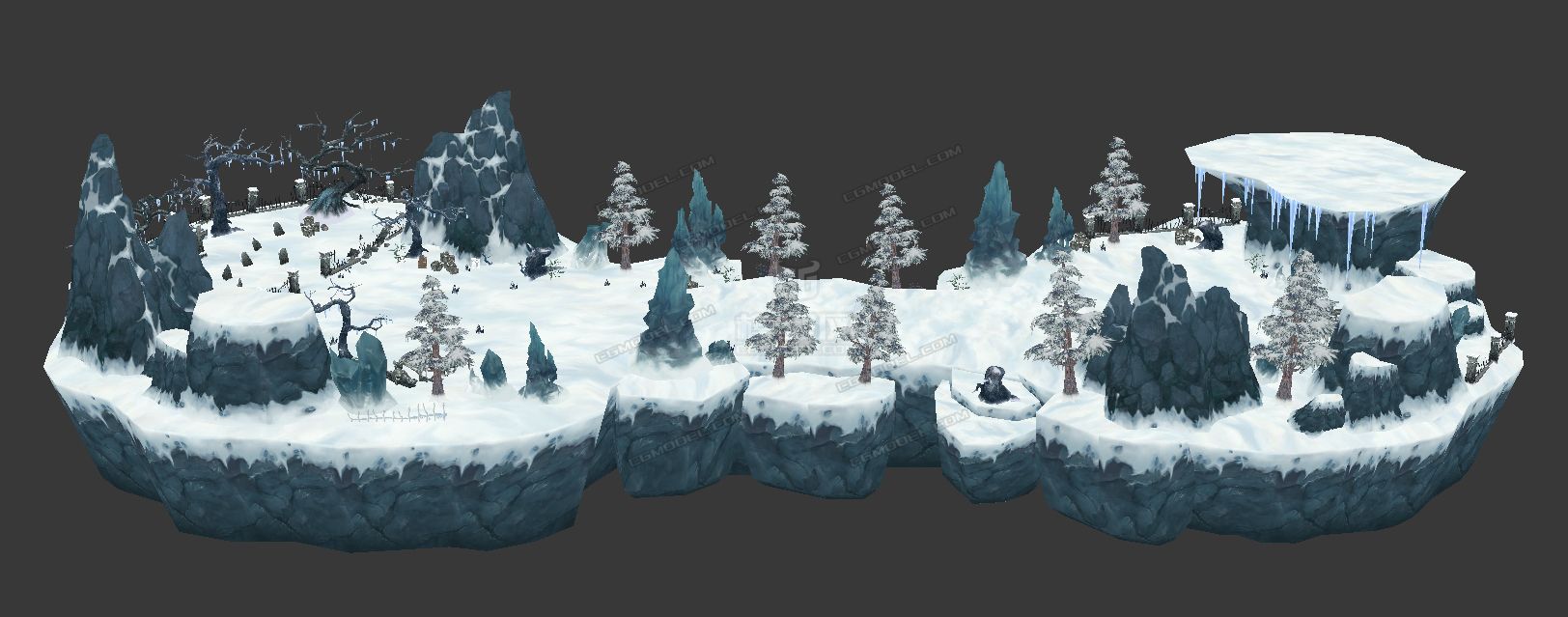 卡通Q版雪地场景 雪山场景模型-自然场景模型库-模型下载-cg模型网