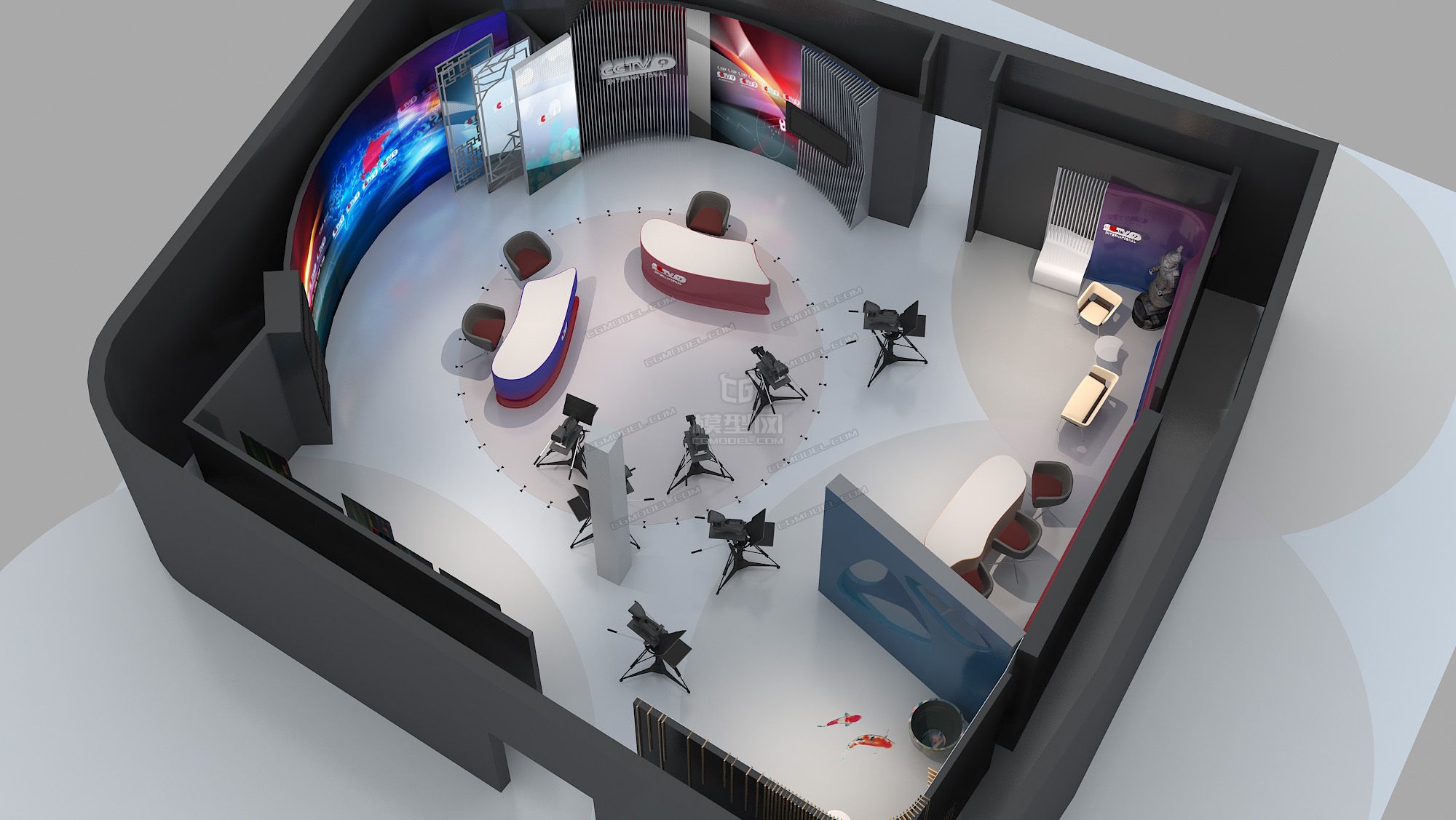 高品质演播厅.接待台,各种模型自作