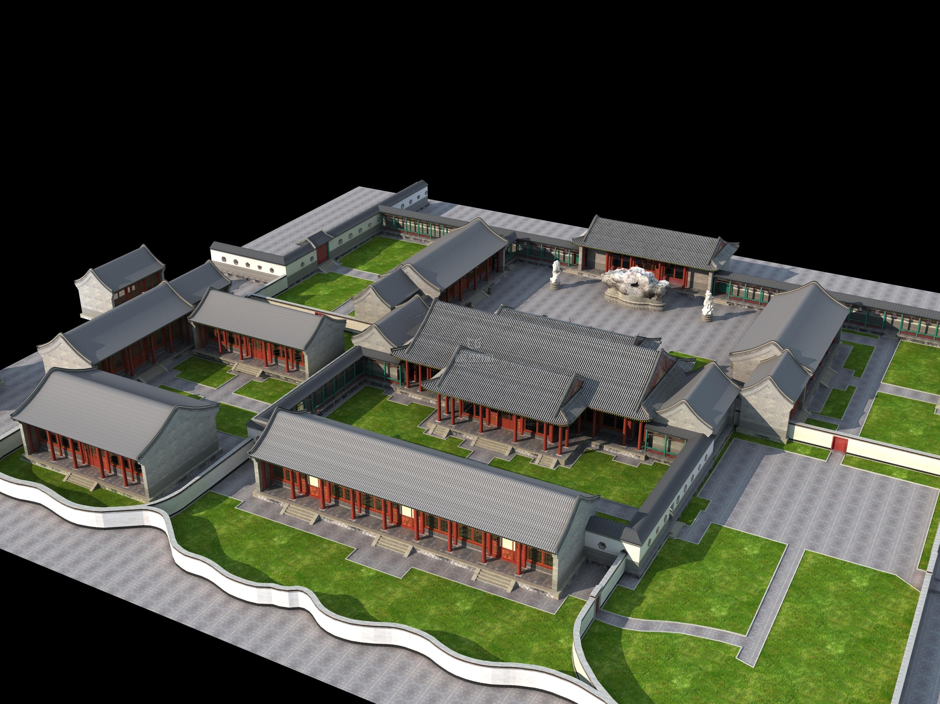 颐和园乐寿堂.一组铜鹿,铜鹤,铜瓶,取意六合太平.青芝岫大石.