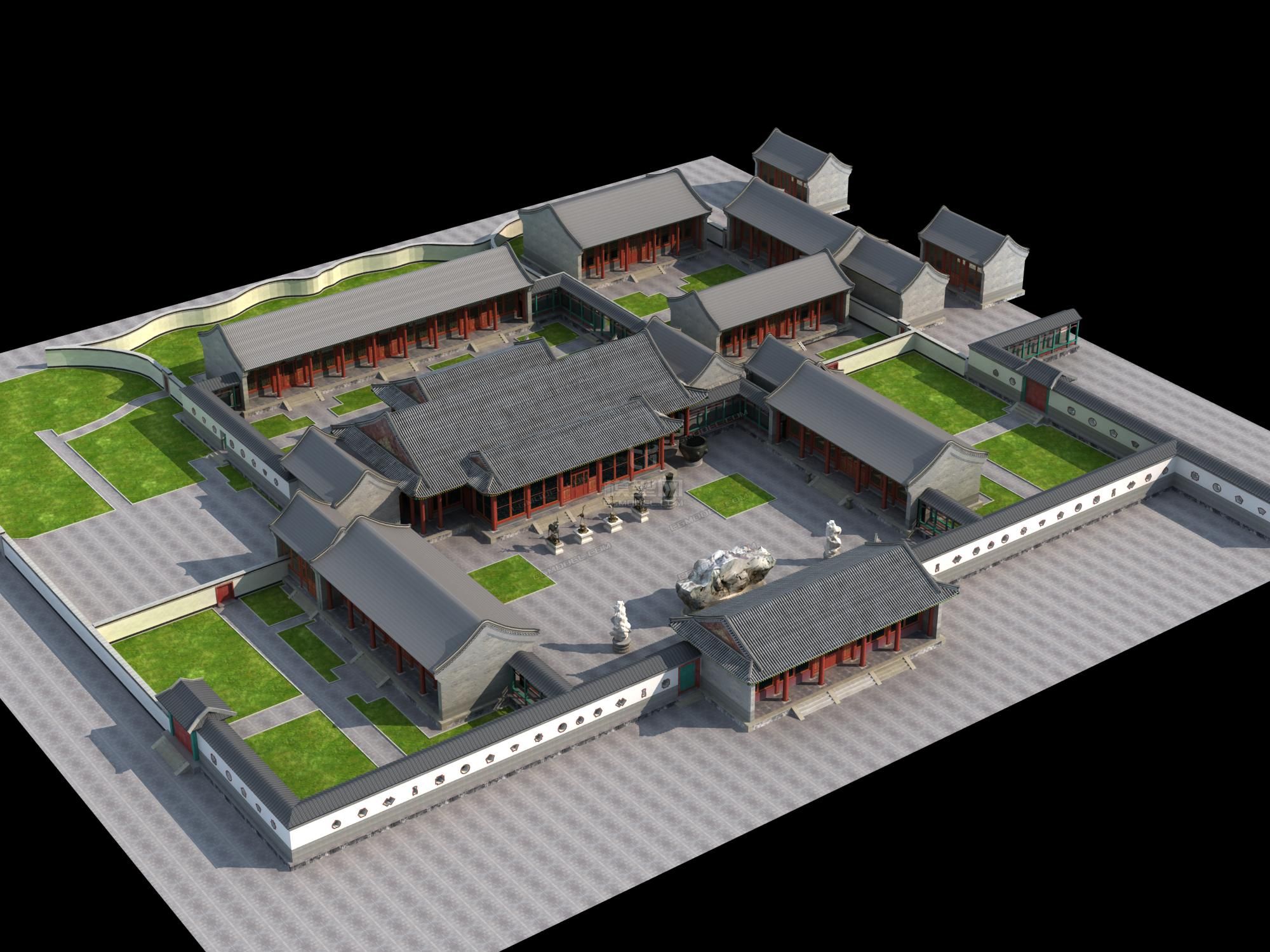 颐和园乐寿堂.一组铜鹿,铜鹤,铜瓶,取意六合太平.青芝岫大石.