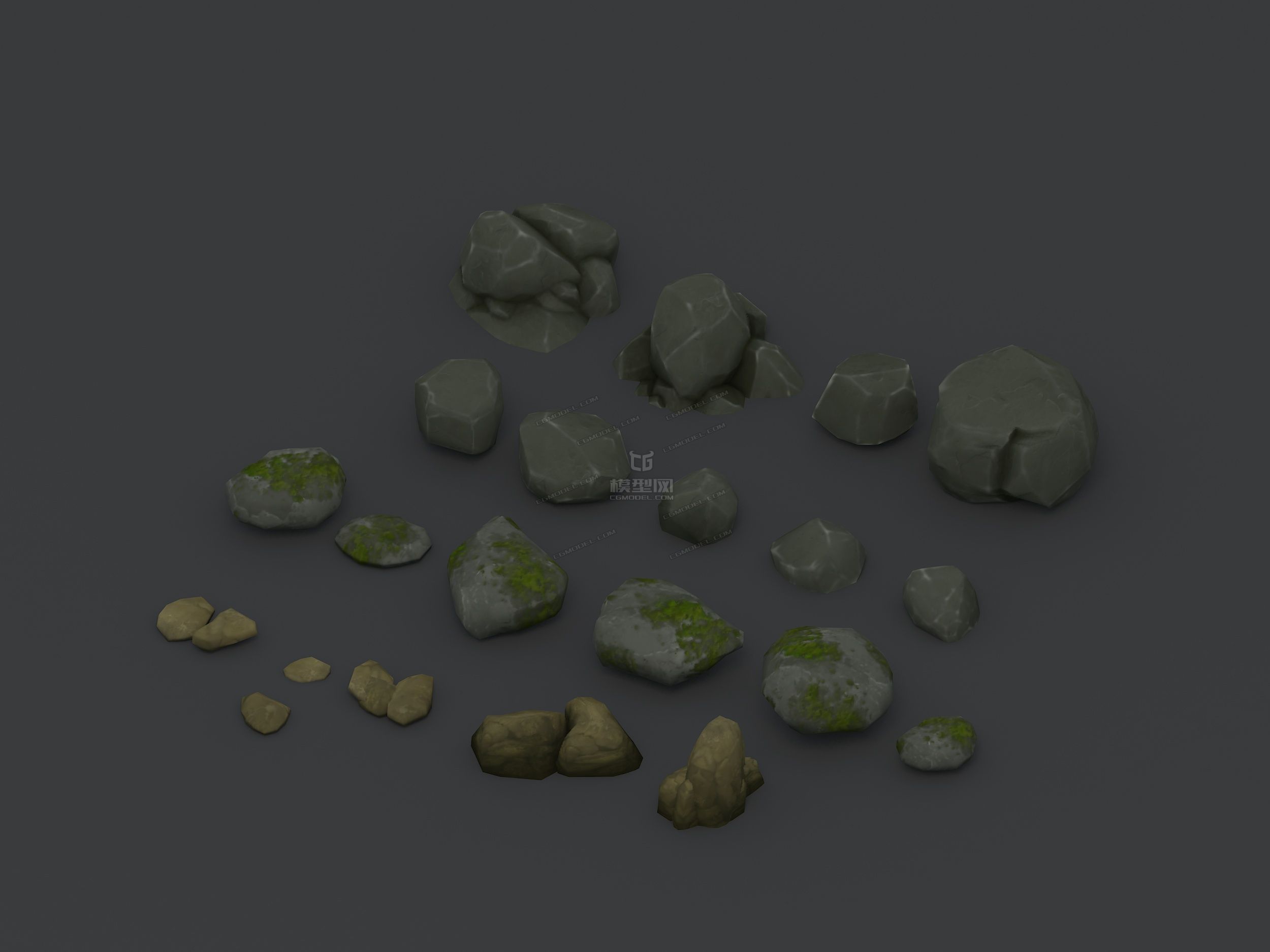 手绘石头,有青苔的石头河边石头.路边石头.灰色石头.花岗岩.流水石头