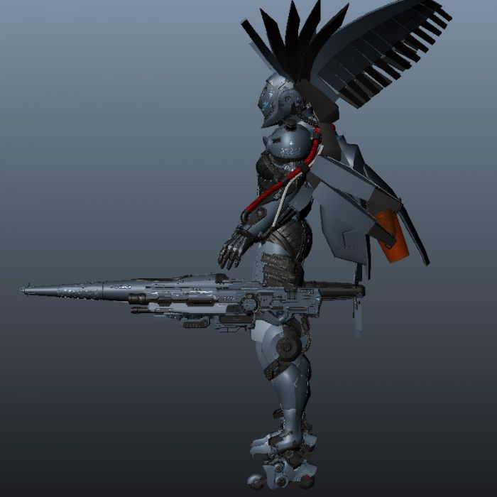 酷炫生化女机械兵人 科幻枪械 长矛 翅膀飞行器 动画 maya max版本