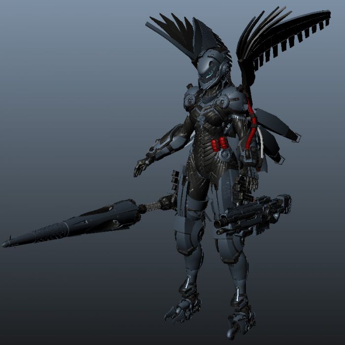 酷炫生化女机械兵人 科幻枪械 长矛 翅膀_flashice2012作品_人物机器