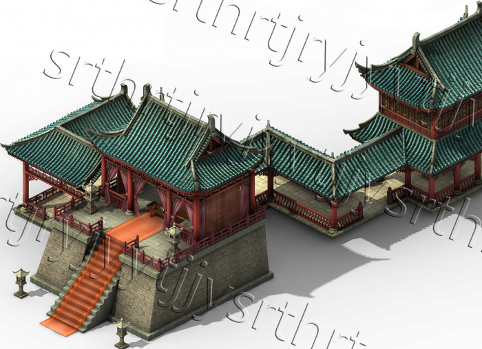 一座宏伟壮观的鹿台建筑3d高模模型,三国时期的楼宇楼阁建筑群,青砖