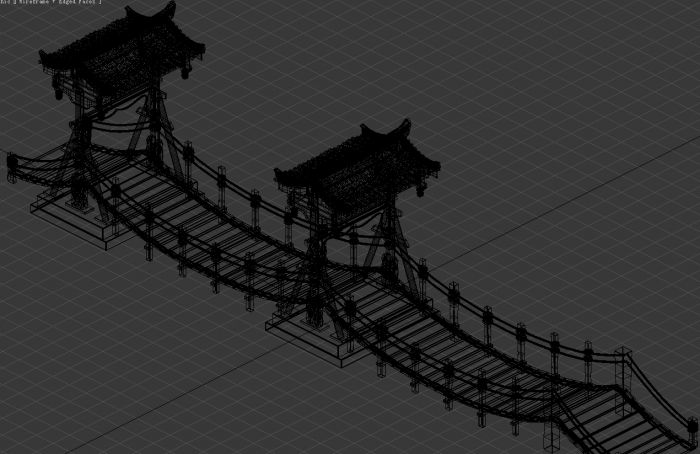 写实的两座木桥吊桥3D高模模型 ***的古代拱桥带牌坊小门的模型-古代场景模型库-模型下载-cg模型网