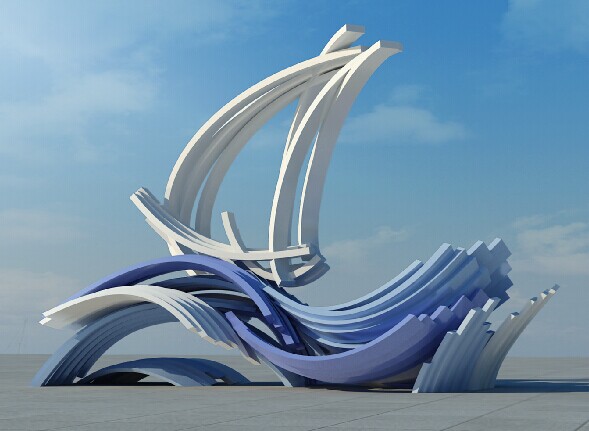 帆船 海浪雕塑