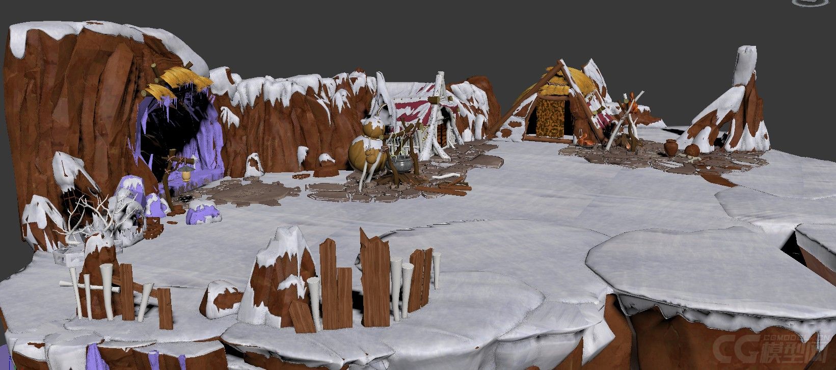 3D山顶雪山上雪洞冰原雪山原始部落村落冰雪崖冬季峭壁长白山山模型-古代场景模型库-3ds Max(.max)模型下载-cg模型网