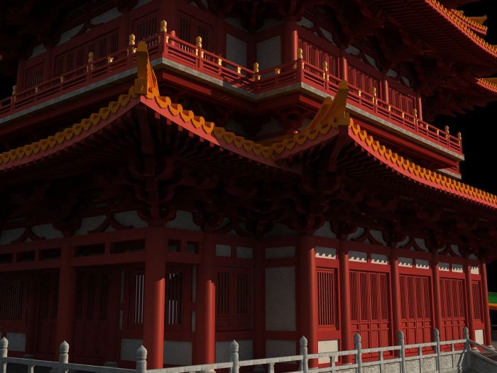 仿唐建筑 藏经楼 阁楼 古建 唐式斗拱 栏杆 寺庙 唐代风格 大唐人字拱