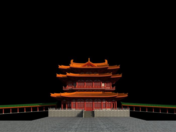 仿唐建筑 藏经楼 阁楼 古建 唐式斗拱 栏杆 寺庙 唐代风格 大唐人字拱