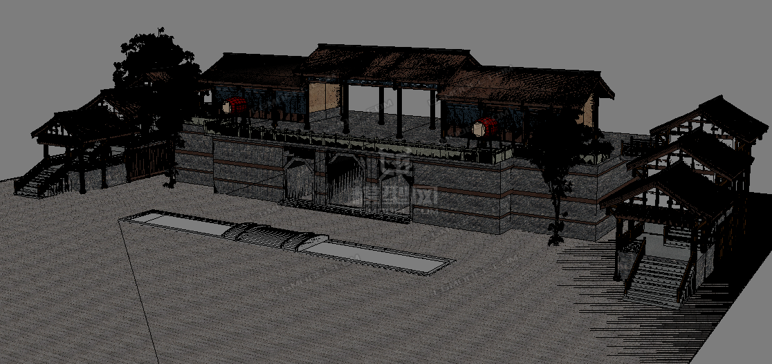 古城楼 叠檐廊坊 鼓楼 古建筑大门 (带材质)模型-历史建筑模型库-3ds Max(.max)模型下载-cg模型网