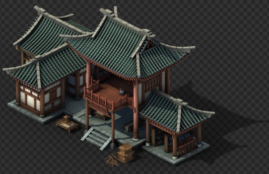 古代双层阁楼 精模一个