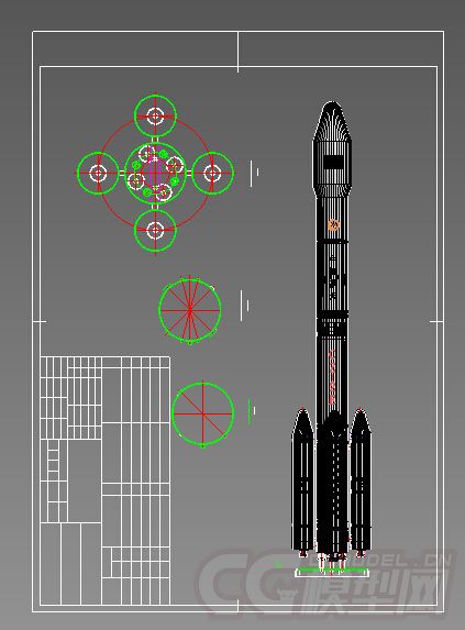 中国长征2e火箭模型,可作cg动画用,按cad比例制作.原创模型.