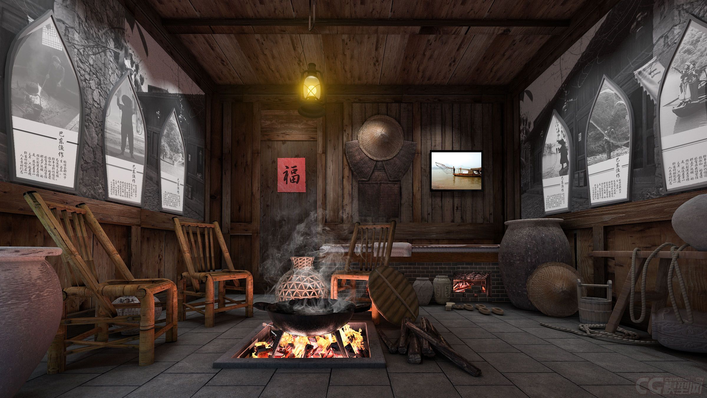 湖北民俗渔夫生活场景复原