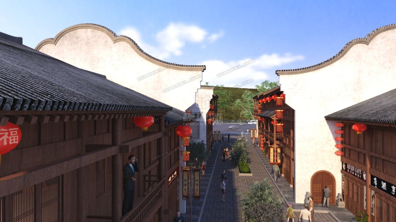 古街 商业模型-自然场景模型库-模型下载-cg模型网