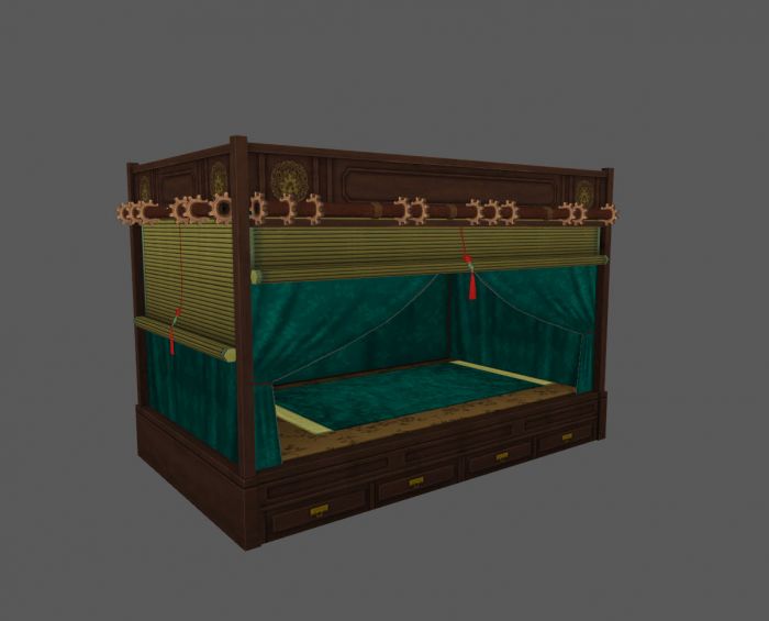 3d古代床,游戏用简体模型,fbx dae格式各一个