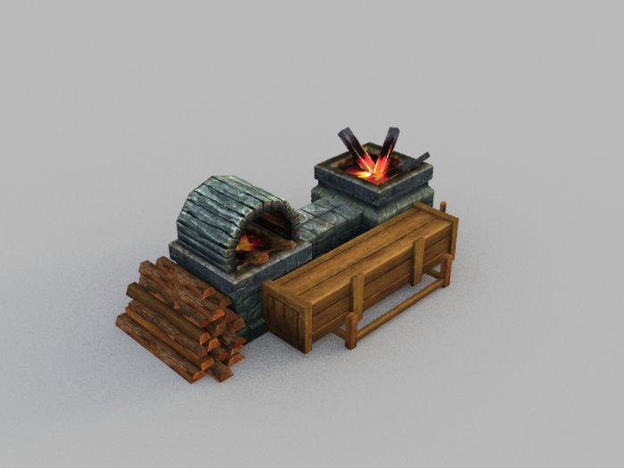 3d古建筑场景元素炼铁炉,游戏用简体模型,3dsmax2011场景文件