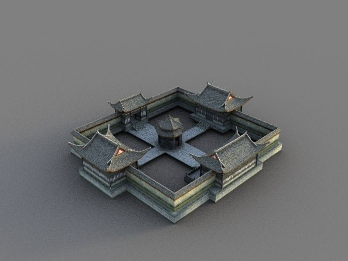 3d古建筑场景，游戏用简体模型，3dsmax2011场景文件模型-自然场景模型库-模型下载-cg模型网