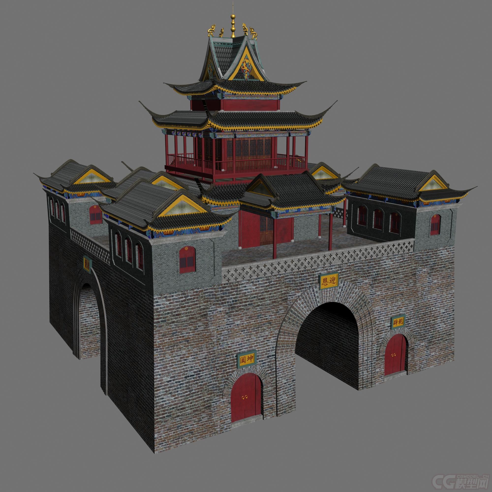 城门楼模型-古代场景模型库-模型下载-cg模型网