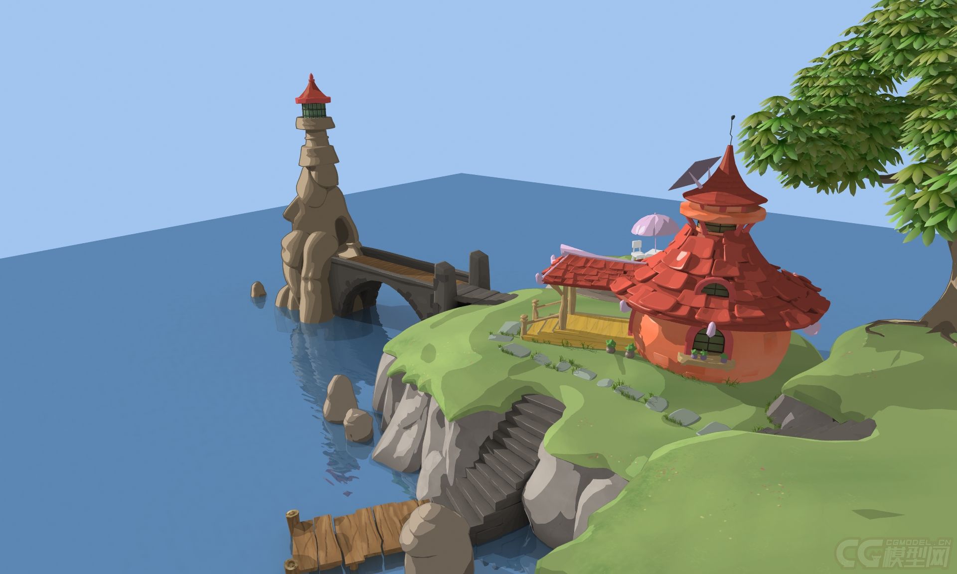 三维卡通场景002_zhangyaqing929作品_场景自然场景_cg模型网