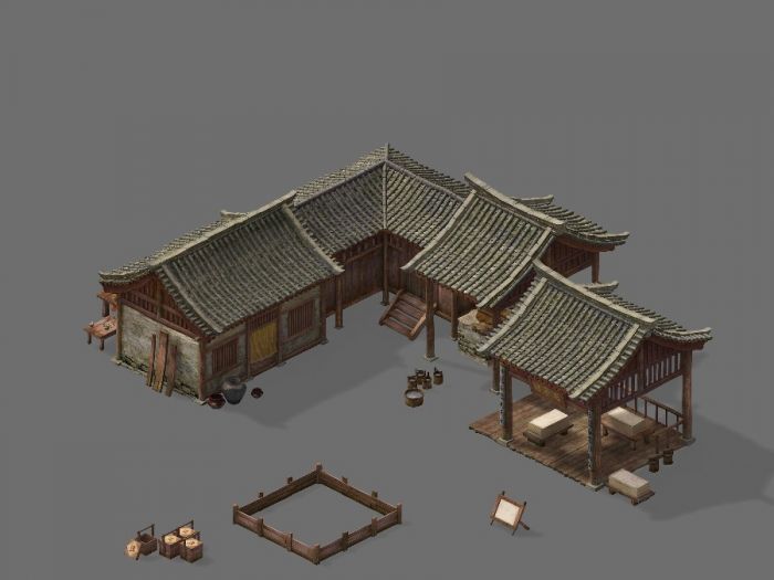 古代小院民房模型