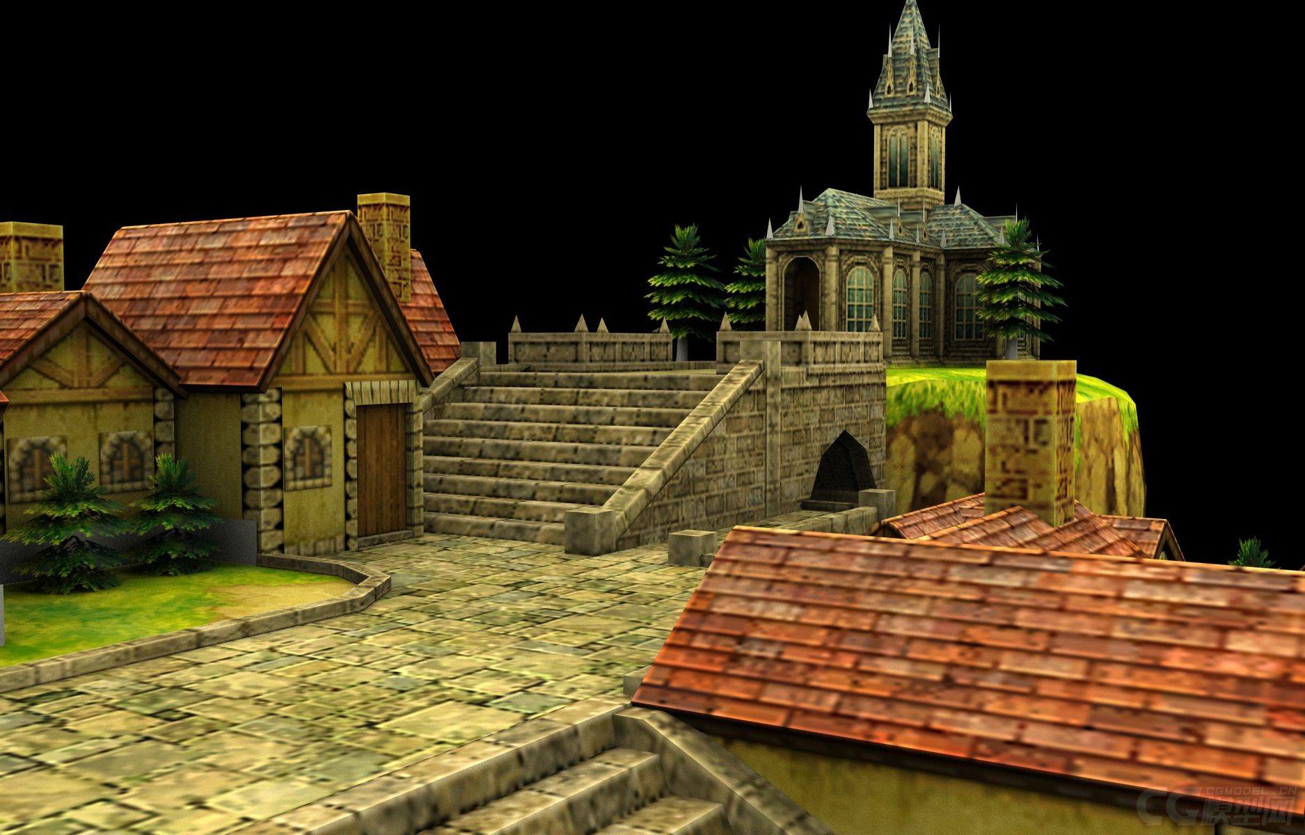 中世纪欧式场景建筑 房子房屋 场景完整 max2013 maya可导入fbx格式